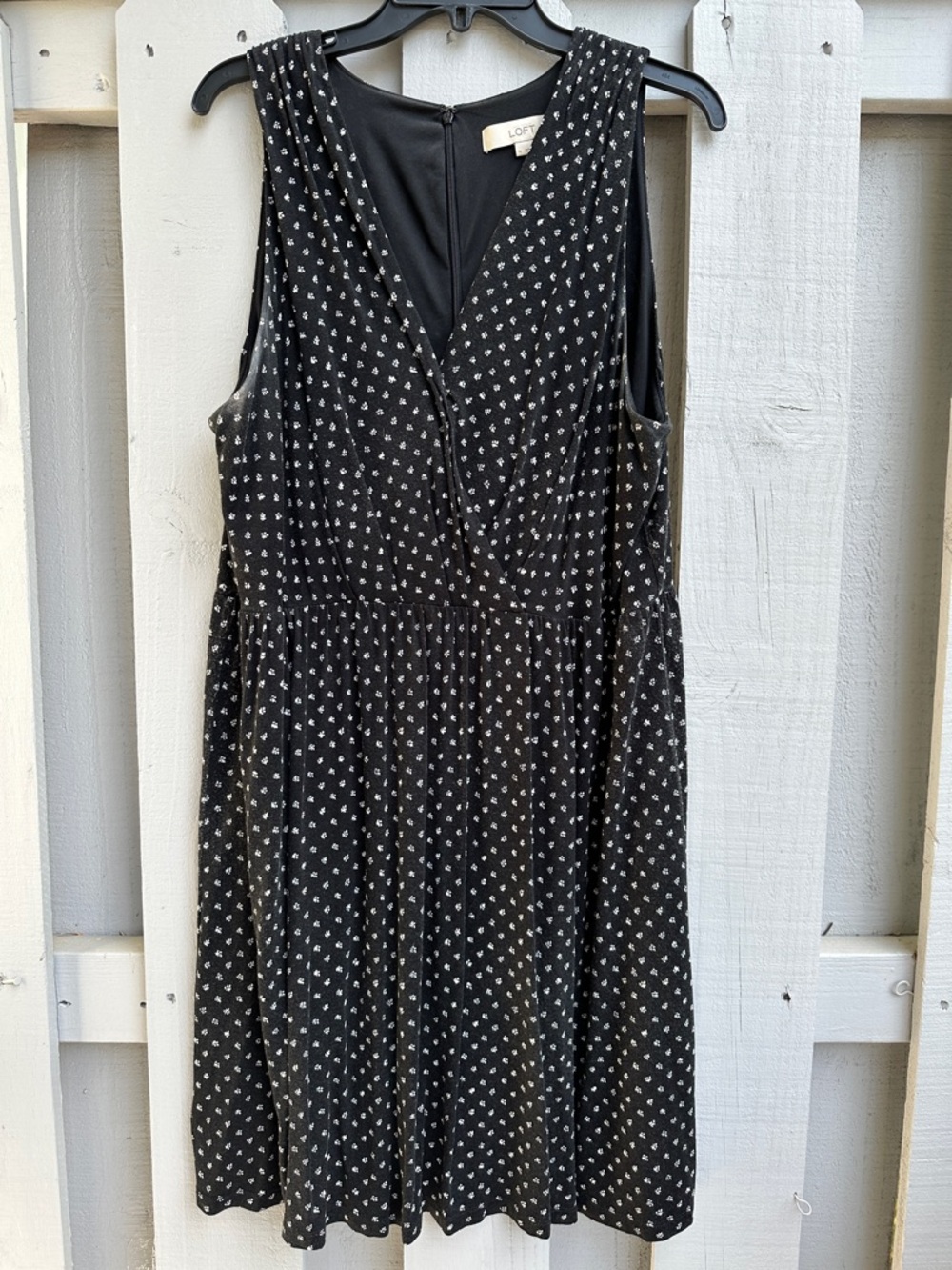 LOFT Black Midi Dress with White Print